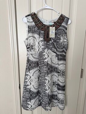 Mismash Black & White Beaded-Neckline Mini Dress